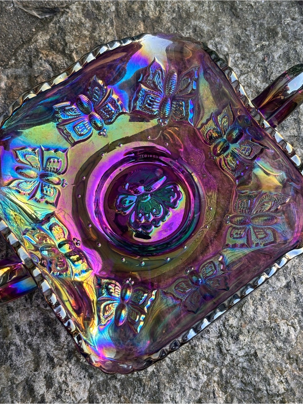 Fenton Iridescent Purple Multicolor Butterfly Dish
